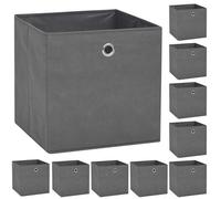 vidaXL Lot de 10 boîtes de rangement pliables 32 x 32 x 32 cm, tissu non tissé gris, avec œillets de retrait