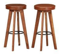 vidaXL Lot de 2 Chaises de Bar, Siège de Pub, Chaise de Bistrot, Meuble de Salle à Manger Cuisine Salon Maison Intérieur, Cuir Véritable et Bois d'Acacia Solide