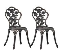 vidaXL Lot de 2 chaises de bistrot en fonte d'aluminium avec pieds en fonte - Résistant aux intempéries - Motif floral décoratif - Meubles de jardin, terrasse, balcon, véranda