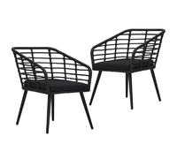 vidaXL Lot de 2 chaises de jardin avec coussins résine tressée noir