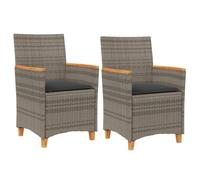 vidaXL Chaises de jardin avec coussins 2 pcs. Gris Poly Rotin Massif
