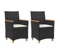 vidaXL Chaises de jardin avec coussins 2 pcs. noir poly rotin massif
