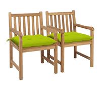 vidaXL Chaises de jardin 2 pcs. avec coussins vert clair en teck massif