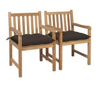 vidaXL Lot de 2 Chaises de Jardin avec Coussins, Sièges de Terrasse, Chaises de Salle à Manger, Meubles de Patio Extérieur, Taupe Bois Teck Massif