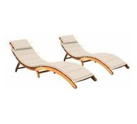 vidaXL Bains de soleil 2 pièces avec coussins en bois massif d'acacia