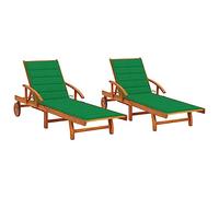vidaXL Bains de soleil 2 pièces avec coussins en bois massif d'acacia