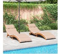 vidaXL Bains de soleil Lot de 2 avec coussins Beige Bois massif Acacia