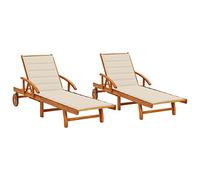 vidaXL Bains de soleil 2 pièces avec coussins en bois massif d'acacia