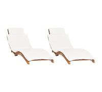 vidaXL Lot de 2 Chaises Longues avec Coussins, Bain de Soleil, Transat de Terrasse, Siège de Jardin Patio Extérieur, Bois Massif de Teck