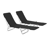 vidaXL Lot de 2 Chaises Longues Pliables, Bain de Soleil, Transat de Terrasse, Siège de Jardin Patio Balcon Extérieur, Acier et Tissu Noir