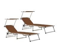 vidaXL Lot de 2 chaises longues pliables - Marron