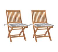 vidaXL Lot de 2 Chaises - Teck avec coussins gris