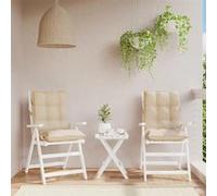 vidaXL Lot de 2 Coussins de Chaise à Dossier Bas, Galette de Siège Imperméable, Coussin d'Extérieur Anti-Glissement Jardin Terrasse, Beige Tissu Oxford
