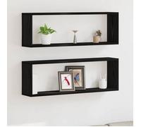 vidaXL Étagères Murales avec étagère 2 pcs Chêne Noir 80 x 15 x 26 cm, Étagère Murale rectangulaire, Style Moderne, Bois Robuste, déco Minimaliste, Rangement Fonctionnel pour Salon