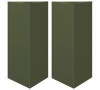 vidaXL, lot de 2 jardinières triangulaires vert olive, 40 x 34,5 x 75 cm, en acier