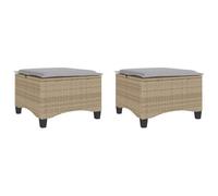 vidaXL Tabouret de jardin avec coussin – Lot de 2 Beige 55x55x36 cm Polyrotin
