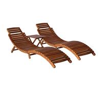 vidaXL Lot de 3 Chaises Longue avec Table à Thé, Bain de Soleil, Meubles de Terrasse avec Dossier Jardin Extérieur, Bois d'Acacia Massif