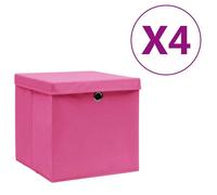 vidaXL Lot de 4 boîtes de rangement pliables 28 x 28 x 28 cm, tissu non tissé rose, avec couvercles