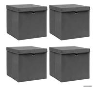 vidaXL Lot de 4 boîtes de rangement pliables 32 x 32 x 32 cm, tissu non tissé gris, avec couvercles