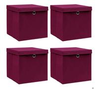 vidaXL Lot de 4 boîtes de rangement pliables 32 x 32 x 32 cm, tissu non tissé rouge foncé, avec couvercles