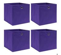 vidaXL Lot de 4 boîtes de rangement pliables 32 x 32 x 32 cm, tissu non tissé violet, avec œillets de retrait