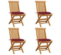 vidaXL Chaises de jardin avec coussins bordeaux 4 pcs. Bois massif teck