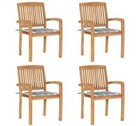 vidaXL Chaises de jardin empilables avec coussins 4 pcs. Bois massif teck