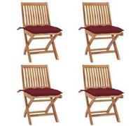 vidaXL Lot de 4 Chaises Pliables de Jardin avec Coussins, Sièges de Terrasse, Chaises de Salle à Manger, Meubles de Patio Extérieur, Teck Solide