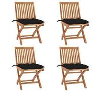 vidaXL Lot de 4 Chaises Pliables de Jardin avec Coussins, Sièges de Terrasse, Chaises de Salle à Manger, Meubles de Patio Extérieur, Teck Solide G