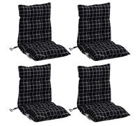 vidaXL Lot de 4 Coussins de Chaise à Dossier Bas, Galette de Siège Imperméable, Coussin d'Extérieur Anti-Glissement Jardin Terrasse, Motif à Carreaux Noir