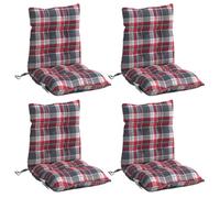 vidaXL Lot de 4 Coussins de Chaise à Dossier Bas, Galette de Siège Imperméable, Coussin d'Extérieur Anti-Glissement Jardin Terrasse, Motif Carreaux Rouge