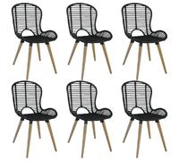 Chaises de salle à manger 6 pcs noir rotin naturel