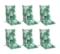 vidaXL Lot de 6 Coussins de Chaise à Dossier Haut, Galette de Siège Imperméable, Coussin d'Extérieur Anti-Glissement Jardin Terrasse, Modèle de Feuille