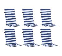 vidaXL Coussins de chaise à dossier haut – Lot de 6, rayures bleu/blanc, anti-glissement
