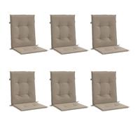 vidaXL Lot de 6 Coussins de Chaise de Jardin à Dossier Bas, Coussins de Siège de Patio, Coussins de Canapé de Jardin, Coussins d'Assise Extérieur, Taupe