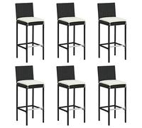 vidaXL Lot de 6 Tabourets de Bar avec Coussins, Repose-Pieds de Pub, Chaises de Bistrot, Meubles de Salon Salle de Séjour, Noir Résine Tressée