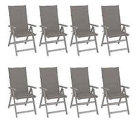 vidaXL Lot de 8 Chaises Inclinables de Jardin avec Coussins, Sièges avec Dossier, Fauteuils de Terrasse Patio Extérieur, Bois d'Acacia Gris G