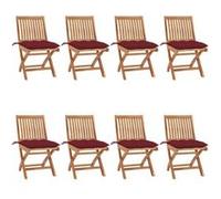 vidaXL Lot de 8 Chaises Pliables de Jardin avec Coussins, Sièges de Terrasse, Chaises de Salle à Manger, Meubles de Patio Extérieur, Teck Solide