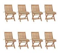 vidaXL Chaises de jardin pliantes avec coussins 8 pcs. Bois massif teck