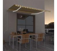 vidaXL Store automatique 400x350 cm avec LED et capteur de vent Jaune/Blanc
