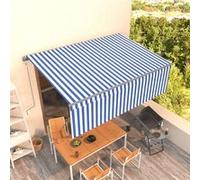 vidaXL Luifel automatisch uittrekbaar met rolgordijn 4x3 m blauw wit 3069426 Blanc G