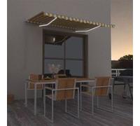 vidaXL Luifel handmatig uittrekbaar met LED 350x250 cm geel en wit3068883 Blanc G