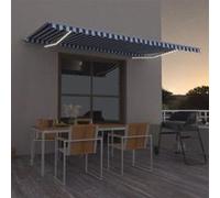 vidaXL Luifel handmatig uittrekbaar met LED 500x350 cm blauw en wit3069021 Blanc G
