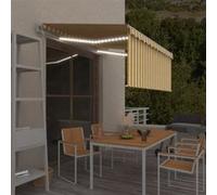vidaXL Store automatique avec rouleau LED Capteur de vent 3,5 x 2,5 m Jaune Blanc