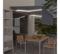 vidaXL Luifel met rolgordijn, LED en windsensor 4,5x3 m blauw en wit3069451 Blanc G