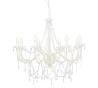 vidaXL Lustre avec perles – Blanc, 8 ampoules, pour intérieur (salon/chambre)