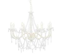 vidaXL Lustre avec perles – Blanc, 8 ampoules, pour intérieur (salon/chambre)