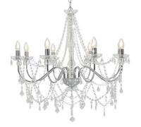 vidaXL Lustre avec Perles Lampe Suspendue Plafonnier Luminaire Eclairage Intérieur Salon Salle de Séjour Chambre à Coucher Maison Argenté 8 Ampoules