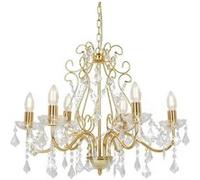 vidaXL Lustre Suspension, 6 Ampoules E14, 60x44 cm, Base Métal Dorée avec Perles Cristal Acrylique, Lampe Élégante 281603 Jaune G