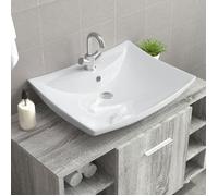 vidaXL Lavabo céramique rectangulaire 600 x 440 mm Blanc avec trop-plein et trou de robinetterie